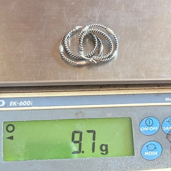 VTG Sterling Silver 925 Twist Design Triple Hoop Earrings Size 1.5" Diameter - Picture 11 of 11